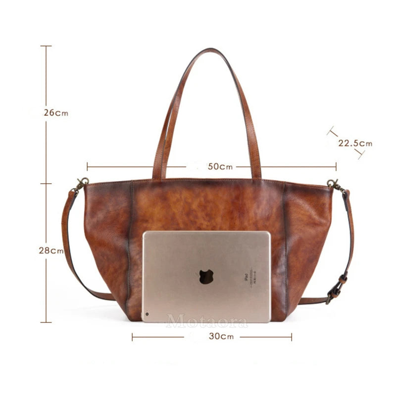MOTAORA New Cowhide Large Capacity Shoulder Bag For Women Genuine Leather Crossbody Tote Bags Luxury Casual Solid Handbag Purse