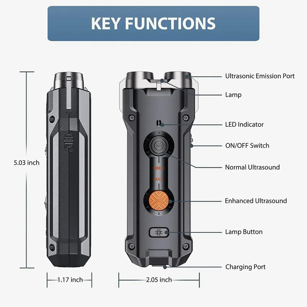 10M High Power Deterrent Ultrasonic Dog Repeller Pet Training Anti Barking with Led Flashlight Rechargeable for Dogs Accessories