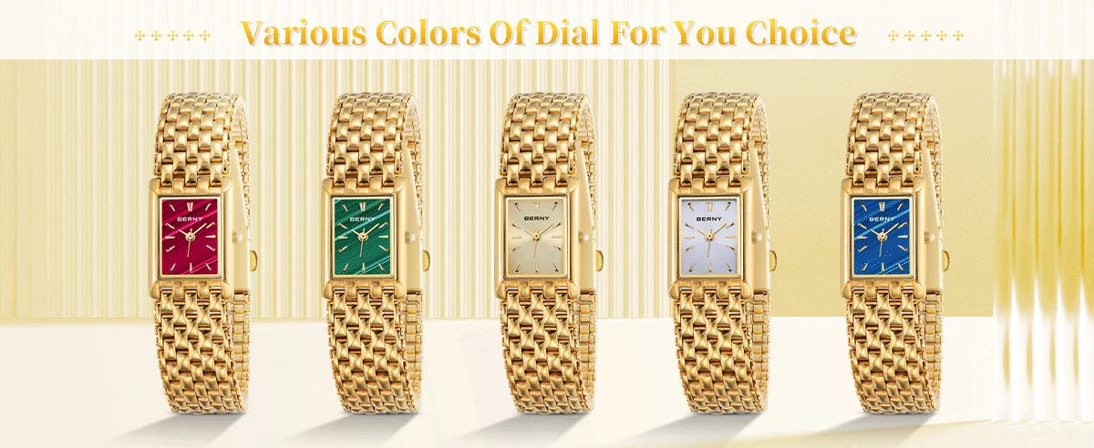 BERNY Gold Watch for Women Square Ladies Quartz Wristwatches Stainless Steel Women Small Gold Watch Luxury Casual Fashion Watch
