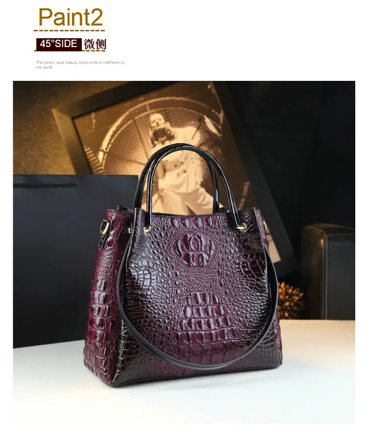 New Tote Bag for Women Crocodile Print Textured Bucket Bag Retro Shoulder Bag Fashion Handbag