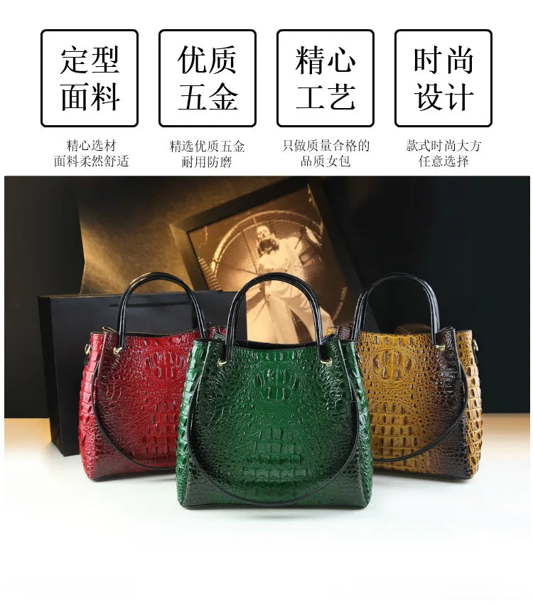 New Tote Bag for Women Crocodile Print Textured Bucket Bag Retro Shoulder Bag Fashion Handbag