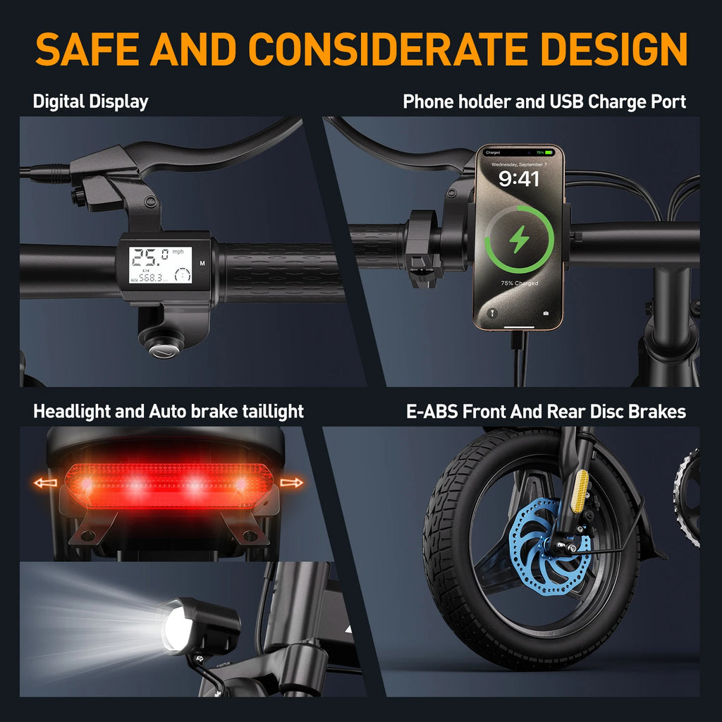 Electric Bike For Adults, Folding Electric Bike, 500W Peak Motor, Electric Bicycle With 14" Tire, 48V 20AH/15AH/10Ah Battery