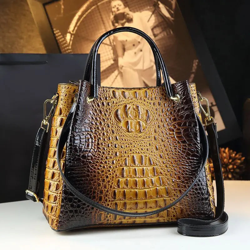New Tote Bag for Women Crocodile Print Textured Bucket Bag Retro Shoulder Bag Fashion Handbag