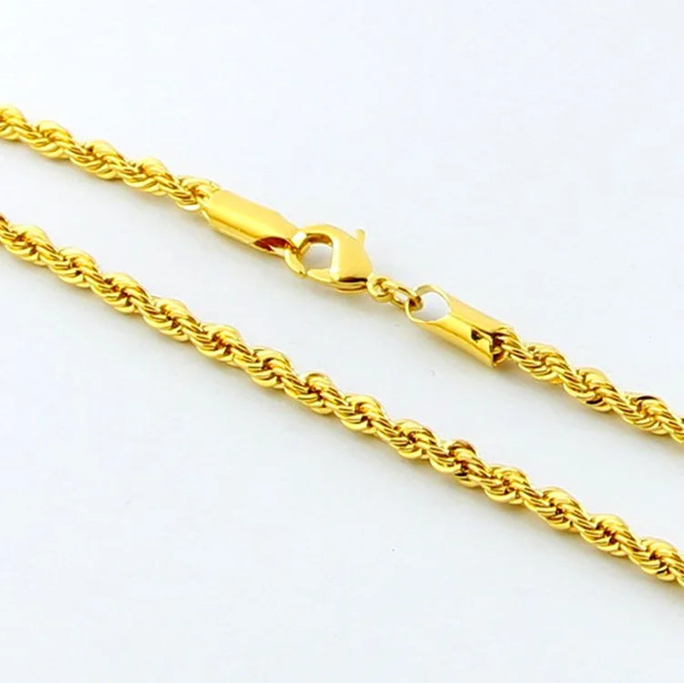 24K Gold Twisted Rope Necklace | AU999 Pure Gold, 3mm fine twist, double - strand design, minimalist & versatile elegance