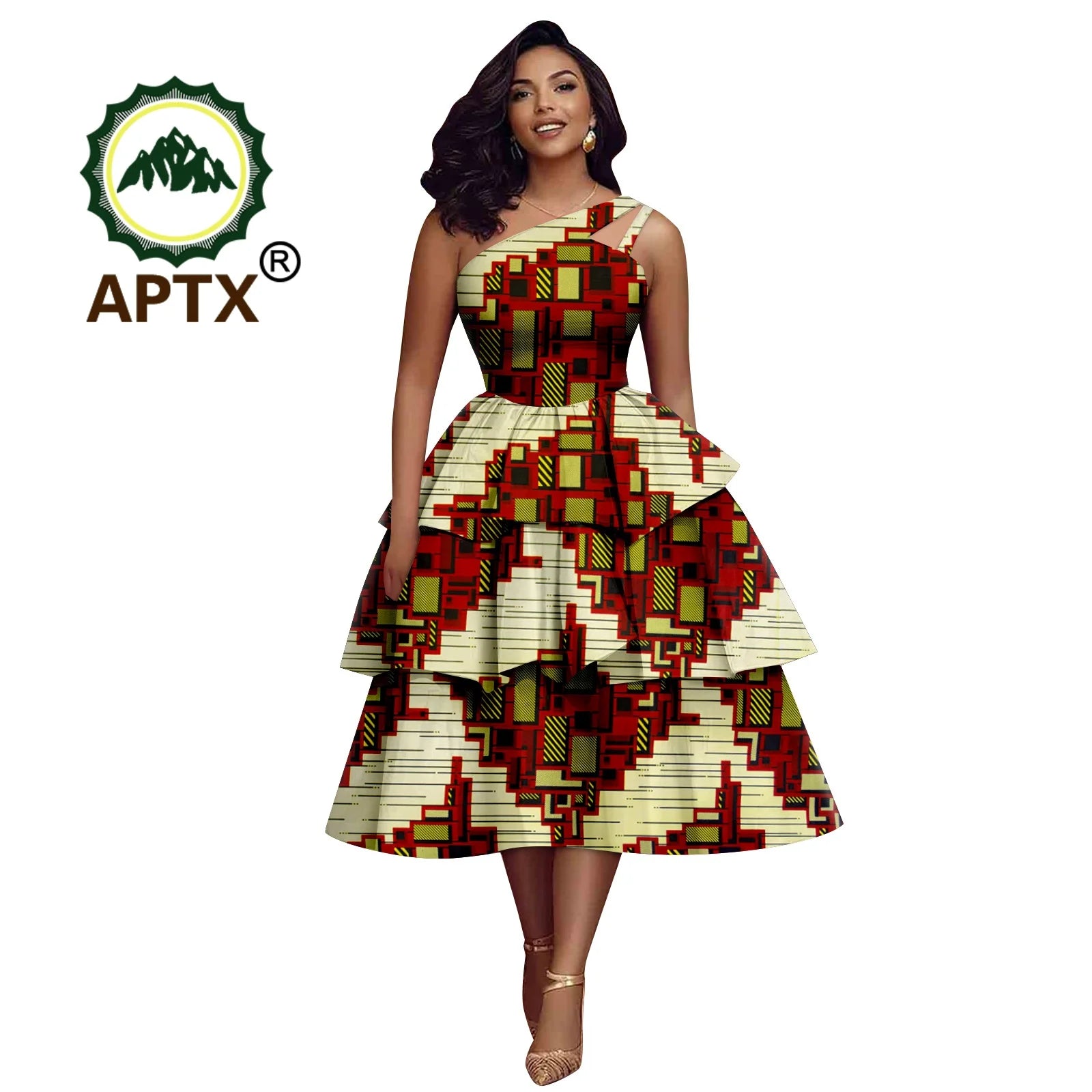 African Dress for Women Ankara Print Skew Collar Sleeveless Mid-Calf Cascading Dress Dashiki Elegant fashion Casual Party Dress