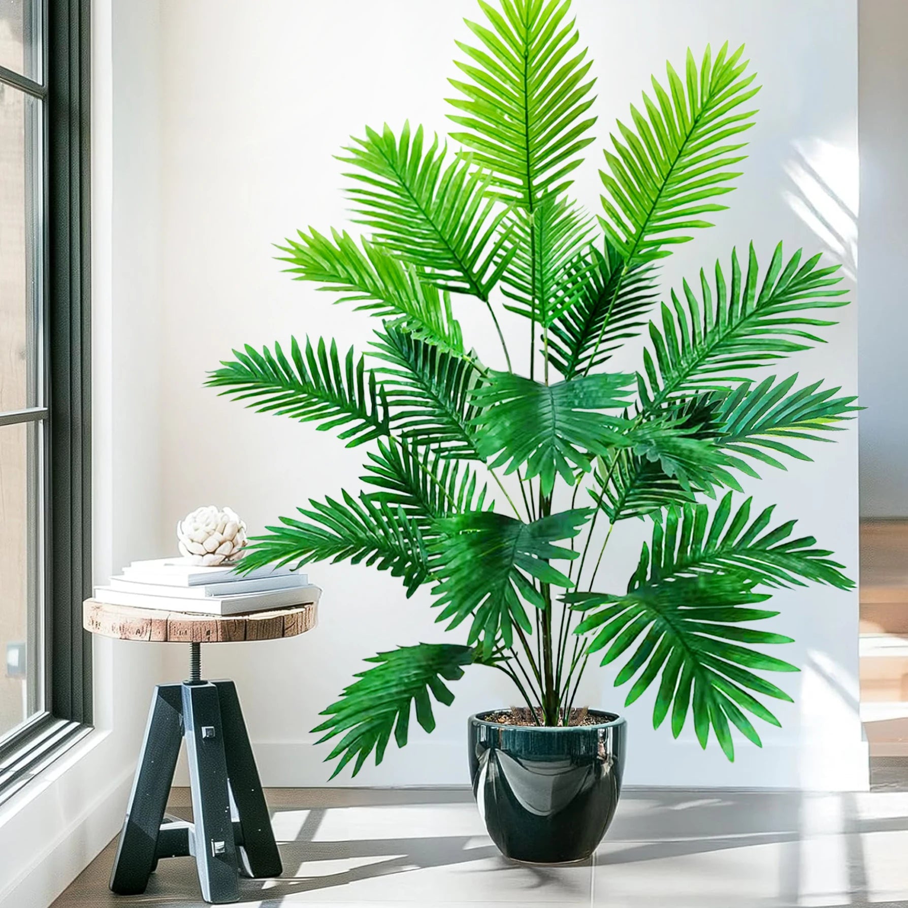 53-123cm  Artificial Palm Tree Tropical Fake Plant Green Plastic Palm Leaf Branches Suitable for Home Garden Decoration