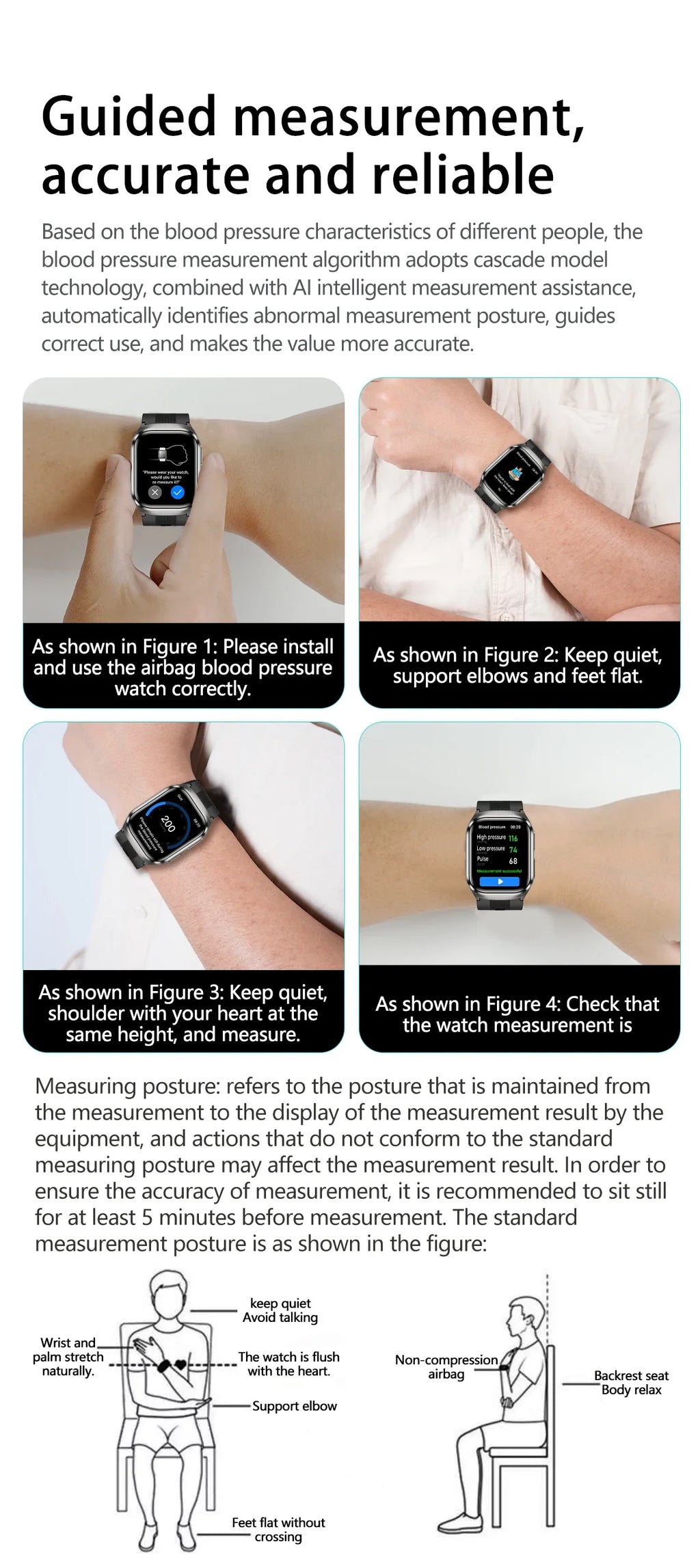 New ECG+PPG Nursing Grade Air Bag Smart Watch Men's Blood Fat Blood Pressure Voice Broadcast Health Smart Bracelet For Woman NFC