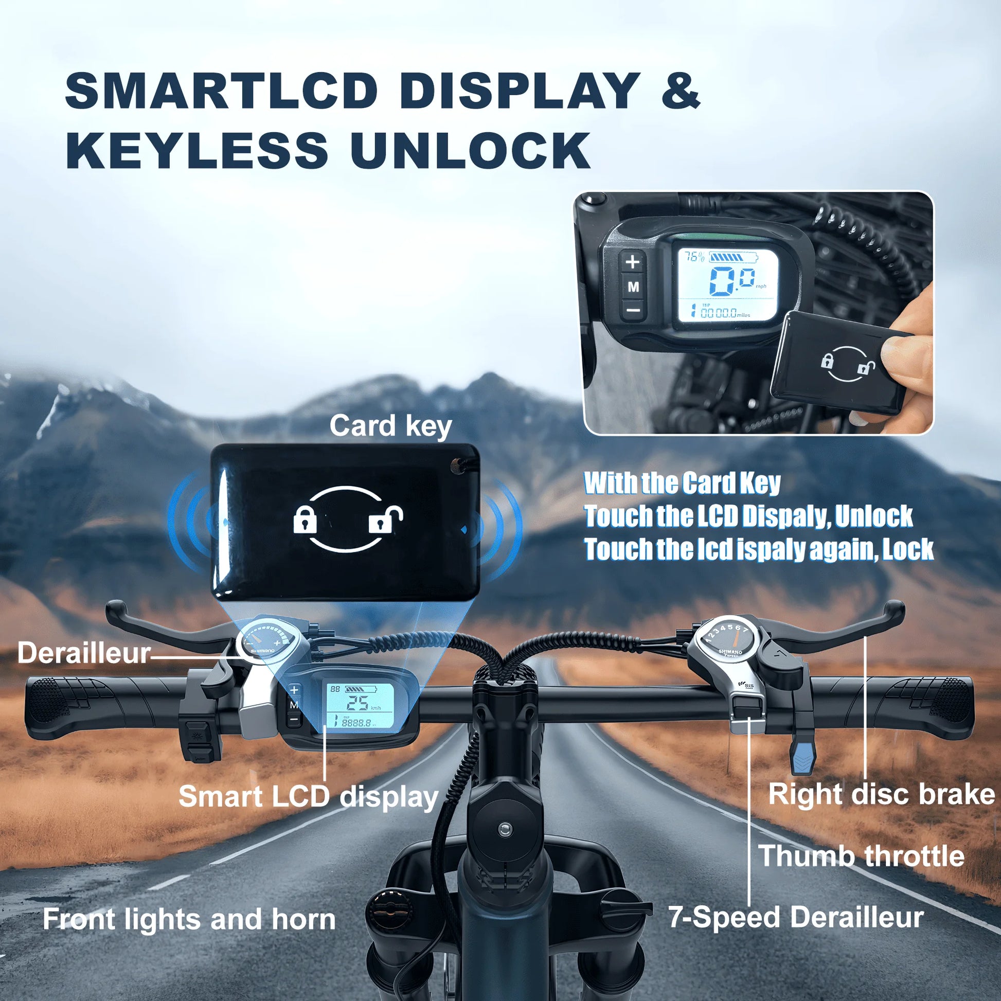 26'' Electric Bike for Adults,750W Peak Motor Mountain Ebike,25MPH Up to 40Miles,7-Speed,Shock Absorbers,Commuter E-Bike