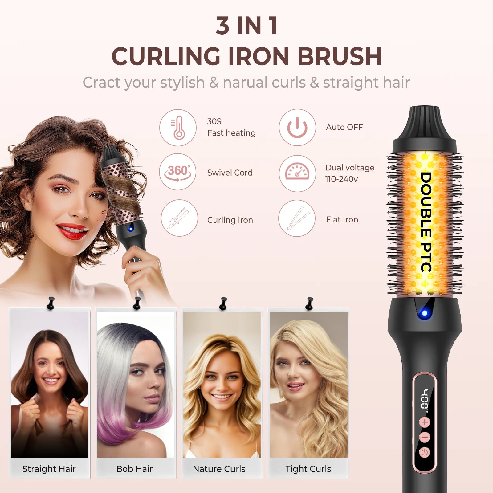 Heating Curling Comb Thermal Brush Professional Styling Round Brush Curling Iron Volumizing Hot Brush Anti Scalding Curling Comb
