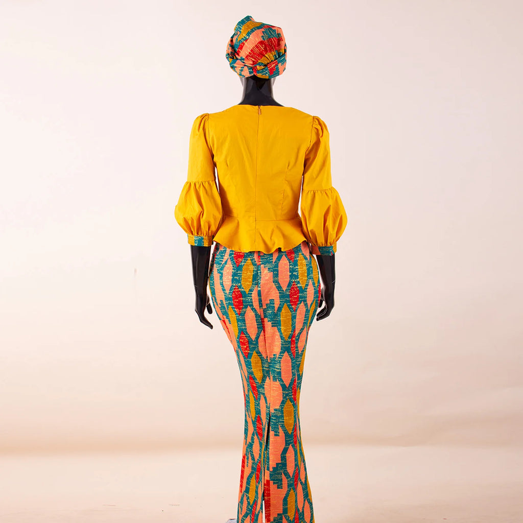 African Women Skirt Set Fashion Lantern Sleeve Ruffled Top and Slim Skirt Vestidos with Headwrap Dashiki Wedding Dress 2526066