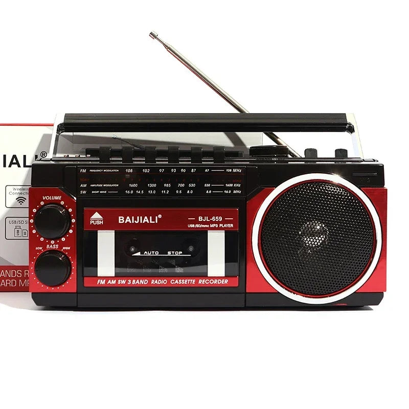 Portable Vintage Retro USB AM/FM/SW Multiband Radio Stereo Wireless Bluetooth Boombox Mp3 Audio Cassette Tape Player Recorder