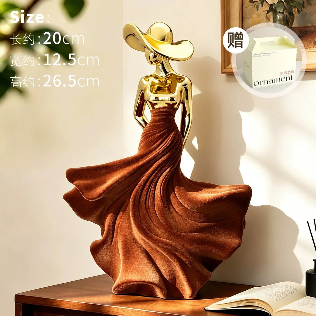Luxury Home Decor Electroplating Flocked Figure Figurine Desk Decoration High-end LivingRoom TV Wine Cabinet Craft Ornament Gift