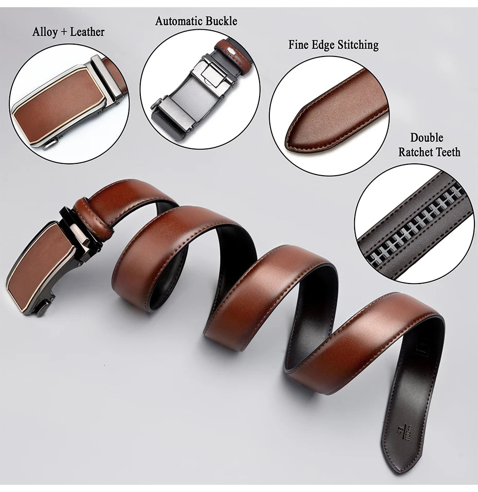 Maikun Leather Ratchet Belt For Men Click Leather Belt Adjustable Buckle Trim To Fit Black Brown