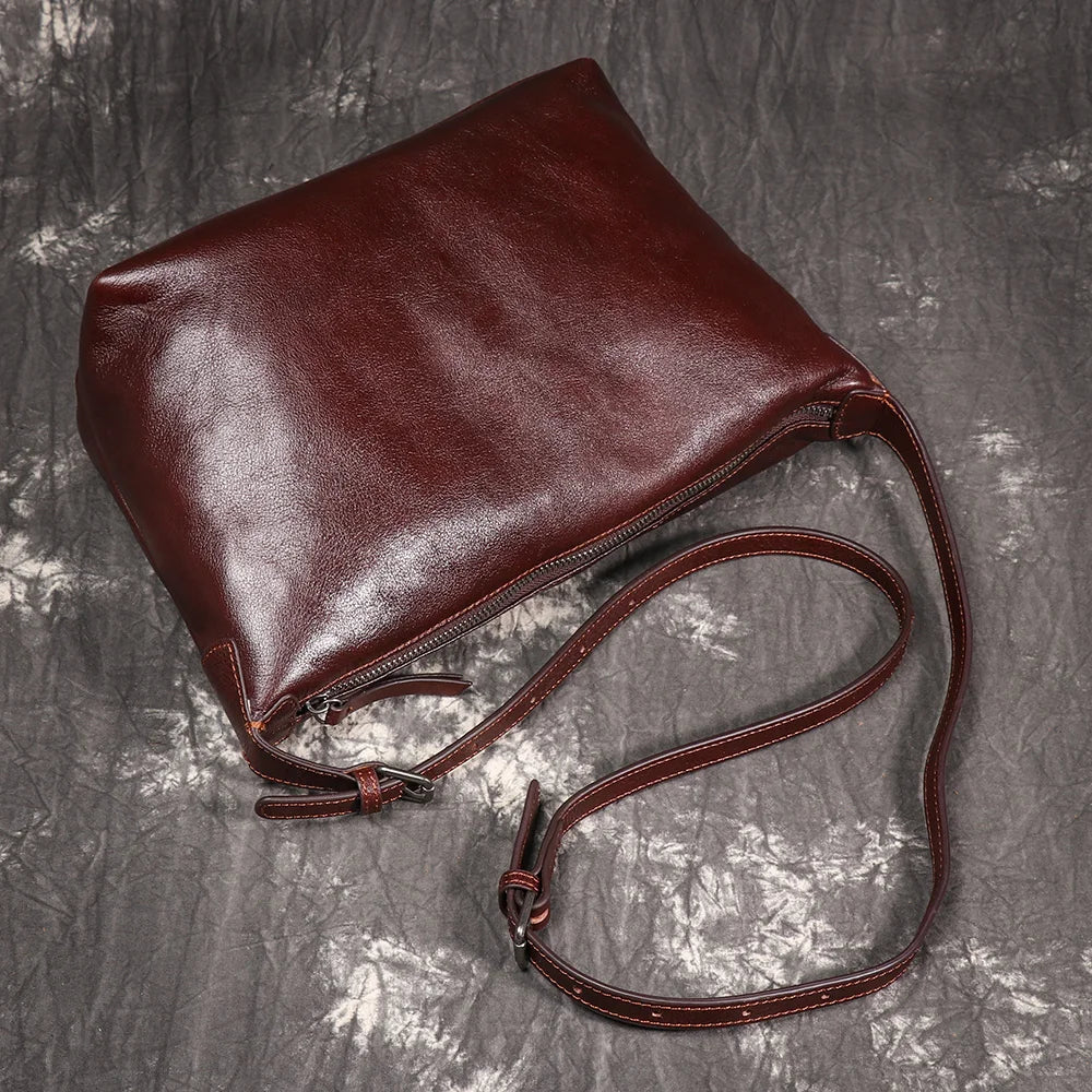 LUOKIR New Women's Genuine Leather Shoulder Bag Fashionable Retro HOBO Bag First Layer Cowhide Crossbody Bag Underarm Bag