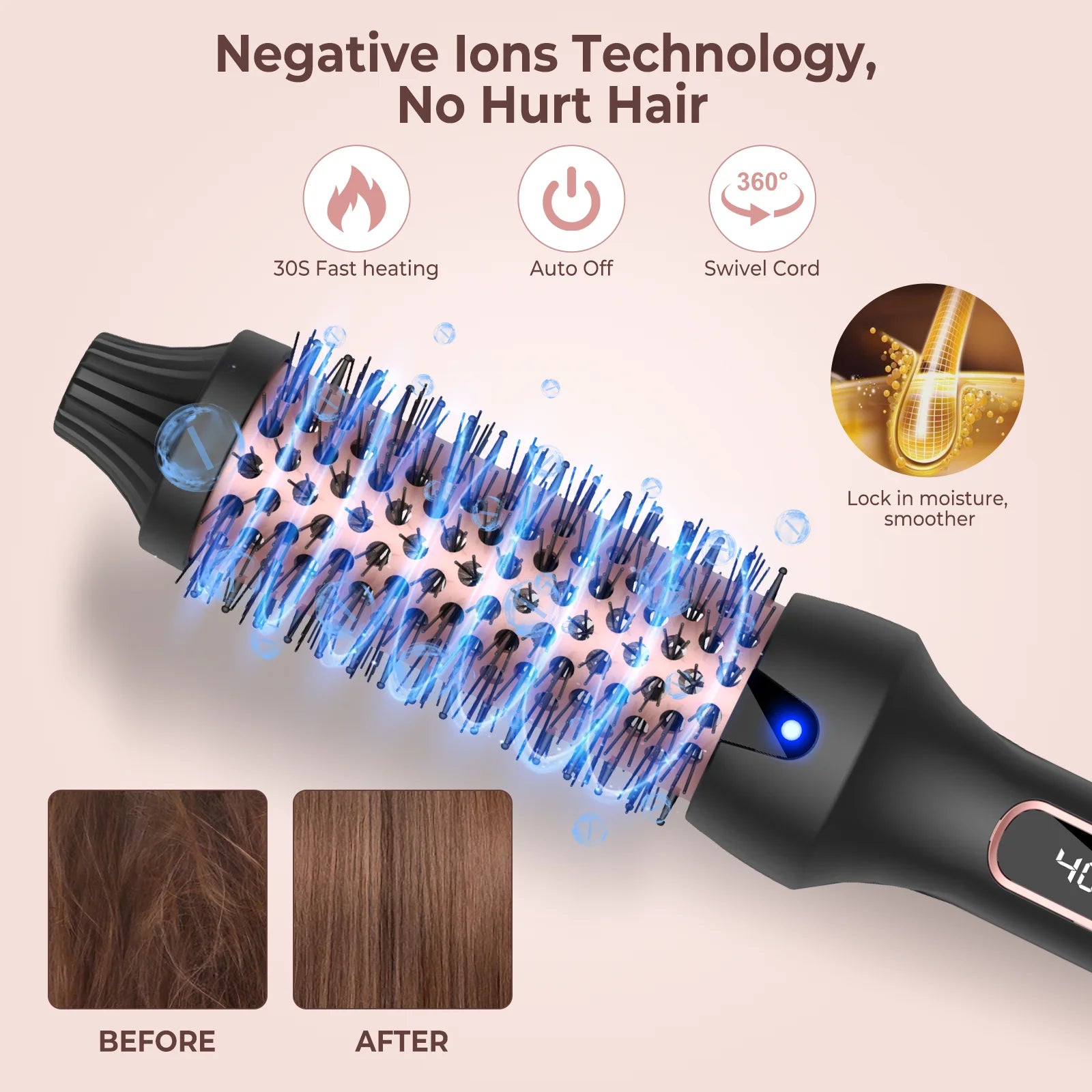 Heating Curling Comb Thermal Brush Professional Styling Round Brush Curling Iron Volumizing Hot Brush Anti Scalding Curling Comb