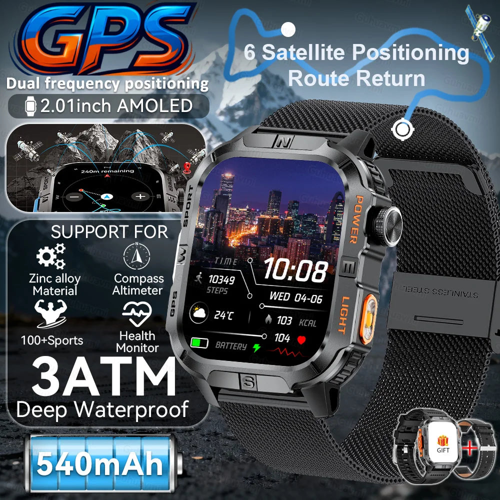 2026New GPS Outdoor Smart Watch Men Women Compass Altimeter Barometer Waterproof Bluetooth Call Sports Smartwatch 540mAh Battery