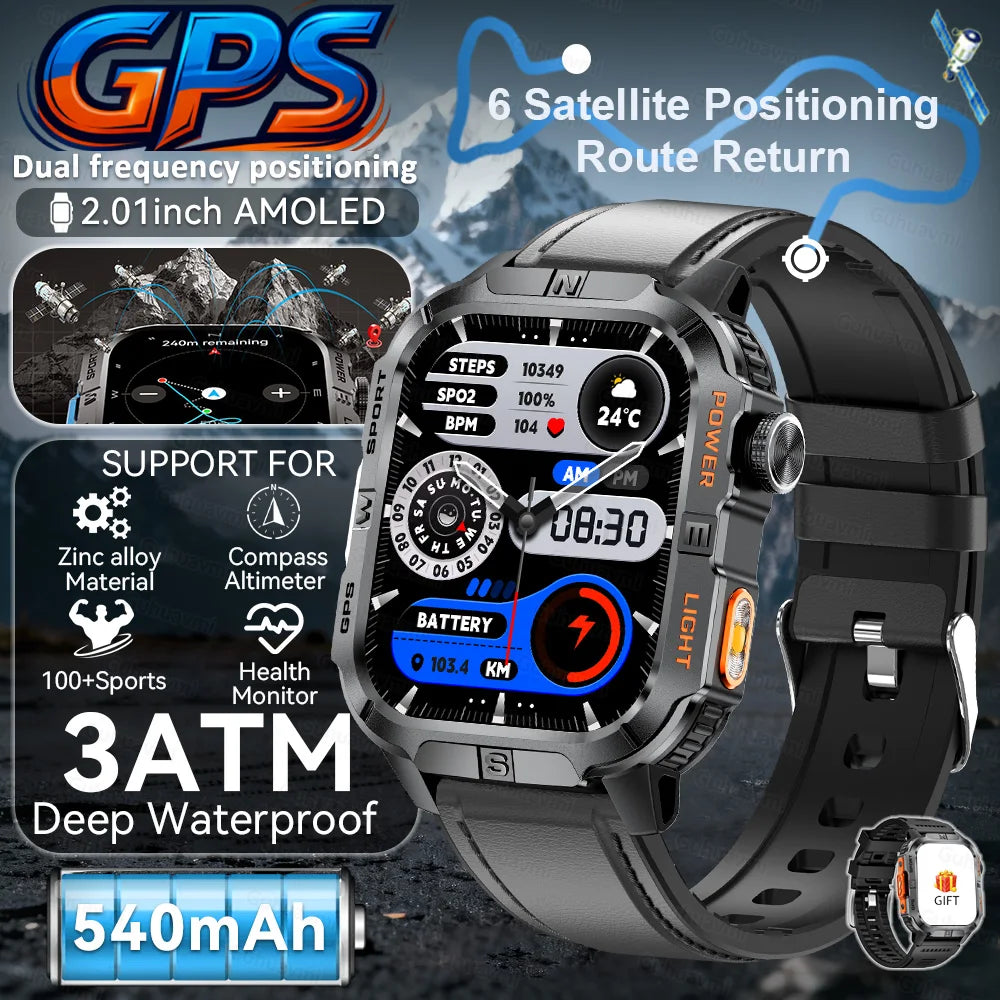2026New GPS Outdoor Smart Watch Men Women Compass Altimeter Barometer Waterproof Bluetooth Call Sports Smartwatch 540mAh Battery