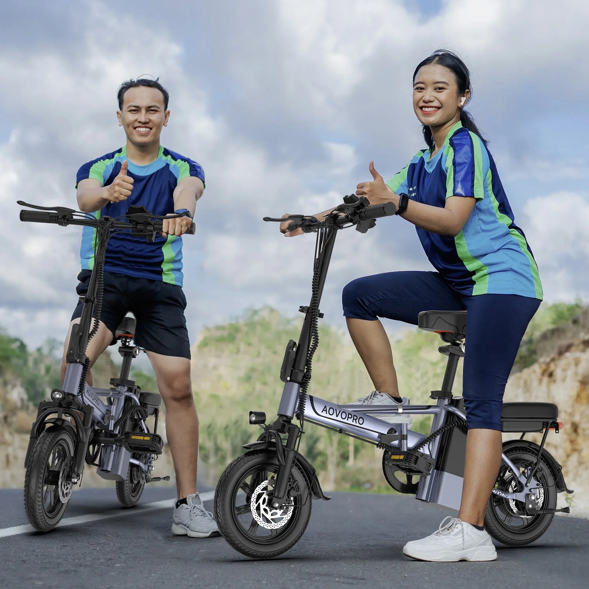 AOVOPRO 14inch EB60 Foldable Ebike 500W 48V 10.4AH Electric Bicycle 22MPH 28Miles Long Range with Two Seats for Adult