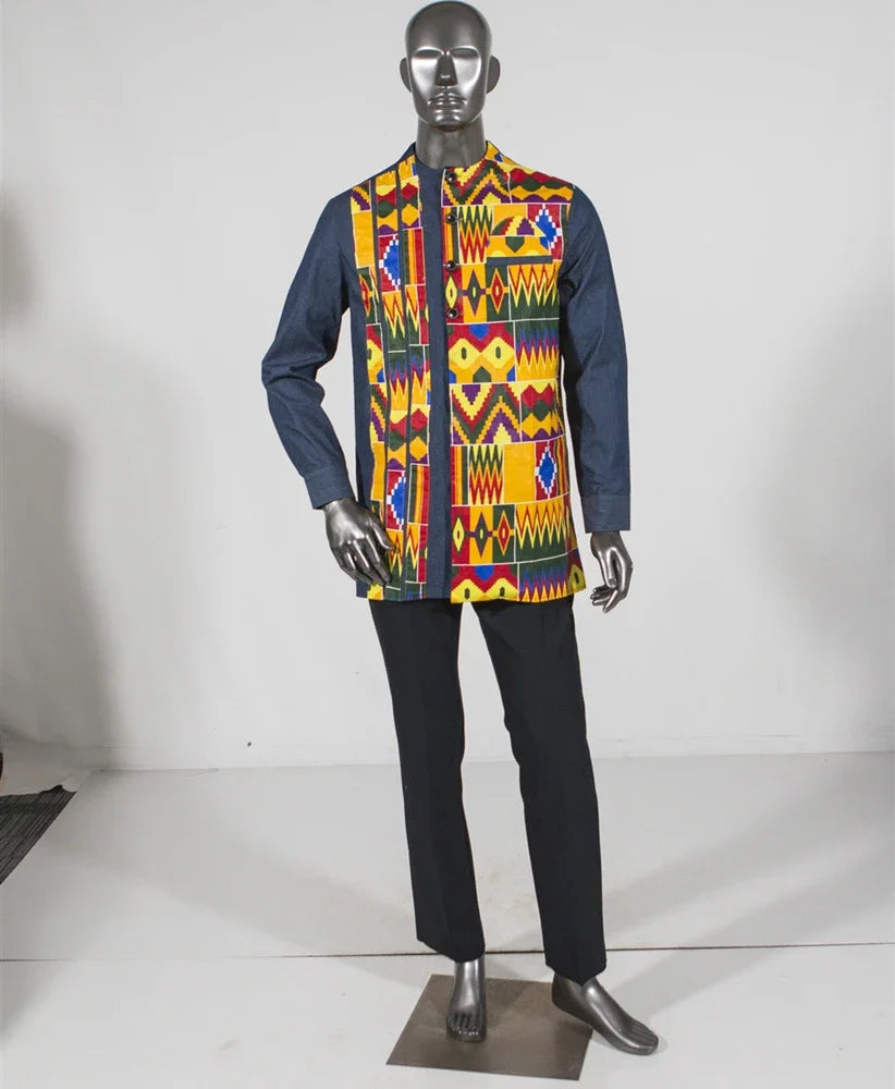 Casual 100% Cotton Mens African Clothing Dashiki Patchwork Print Shirt Tops Bazin Riche Traditional African Clothes WYN380