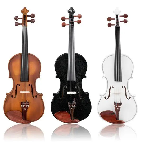 Full Size Matte Black 4/4 Spruce Panel Wooden Violin Set with Case Bow Rosin  4 Strings Shoulder Rest Turner Cleaning Cloth