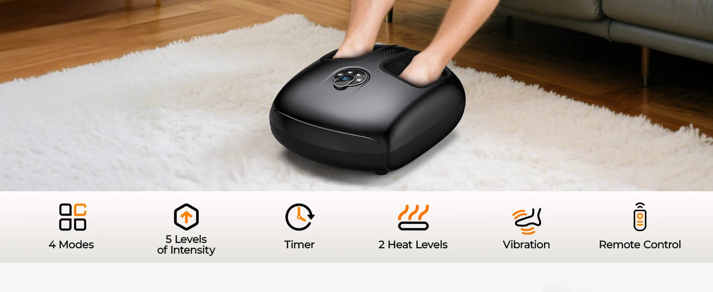 Shiatsu Foot Massager Heat Compression Vibration 4 Modes 5 Intensities Home Spa Gift For Muscle Relief Foot Care Health Machine