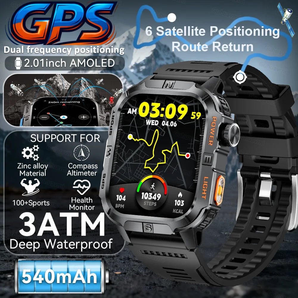 2026New GPS Outdoor Smart Watch Men Women Compass Altimeter Barometer Waterproof Bluetooth Call Sports Smartwatch 540mAh Battery