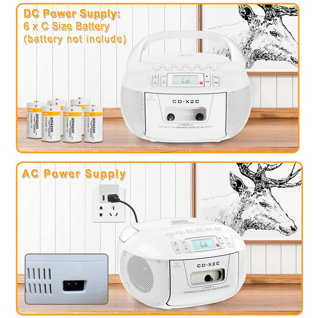 CD cassette boombox combo with bluetooth and AM FM radios,portable cd tape recorder with USB,DC AC powered