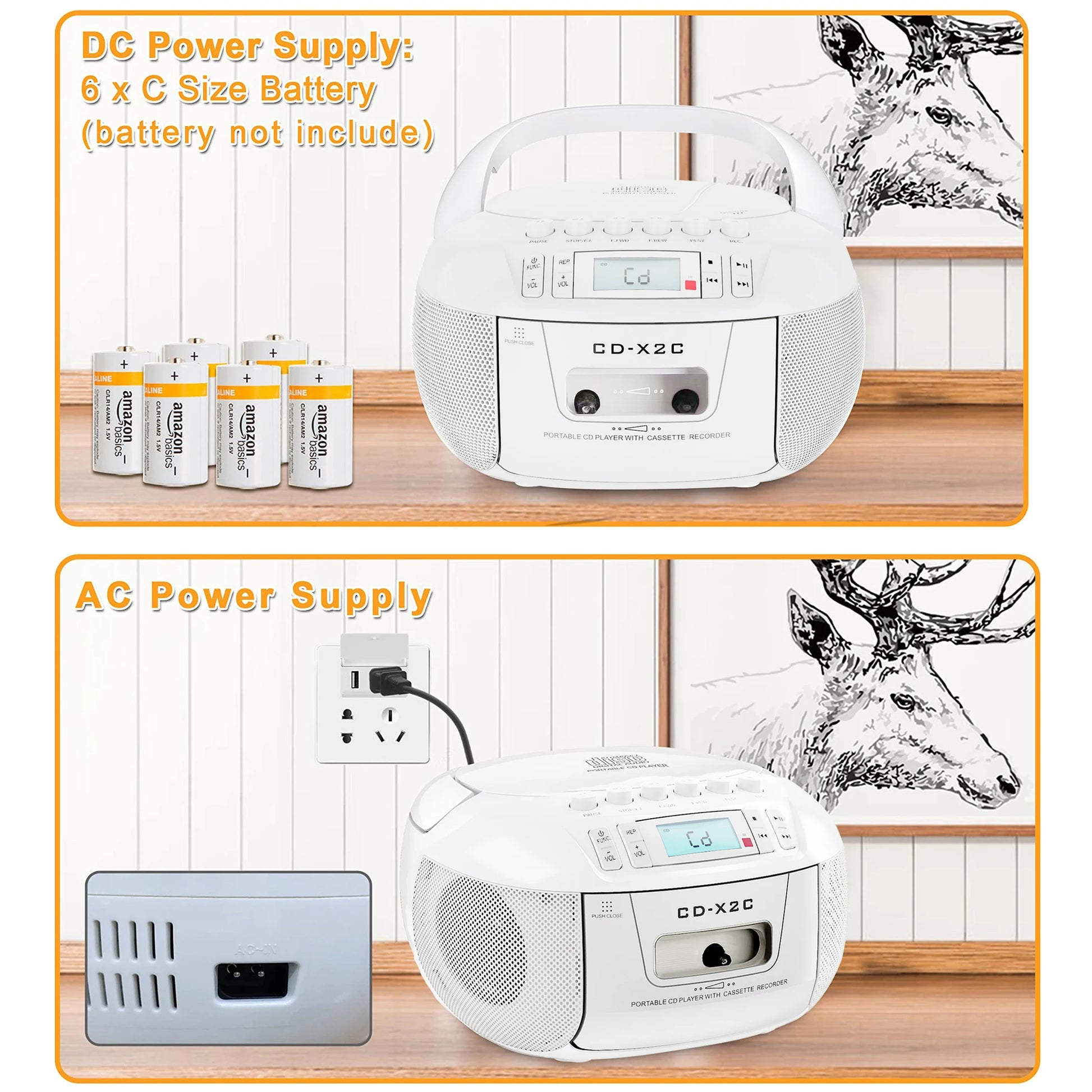 CD cassette boombox combo with bluetooth and AM FM radios,portable cd tape recorder with USB,DC AC powered