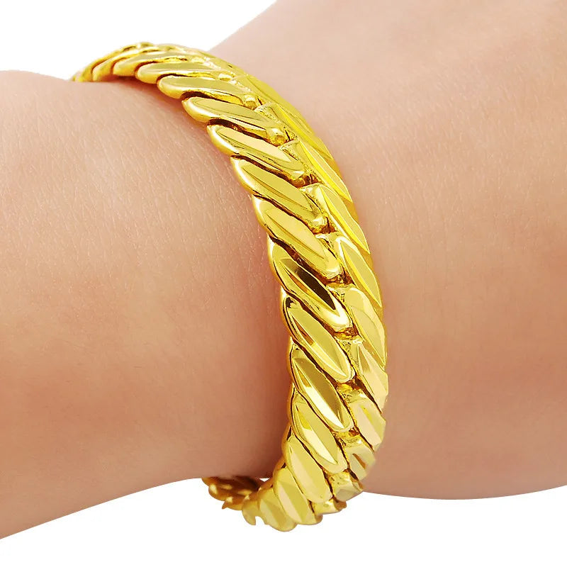 Luxury 24K 9999 Pure Gold real gold Aggressive Men's Bracelet