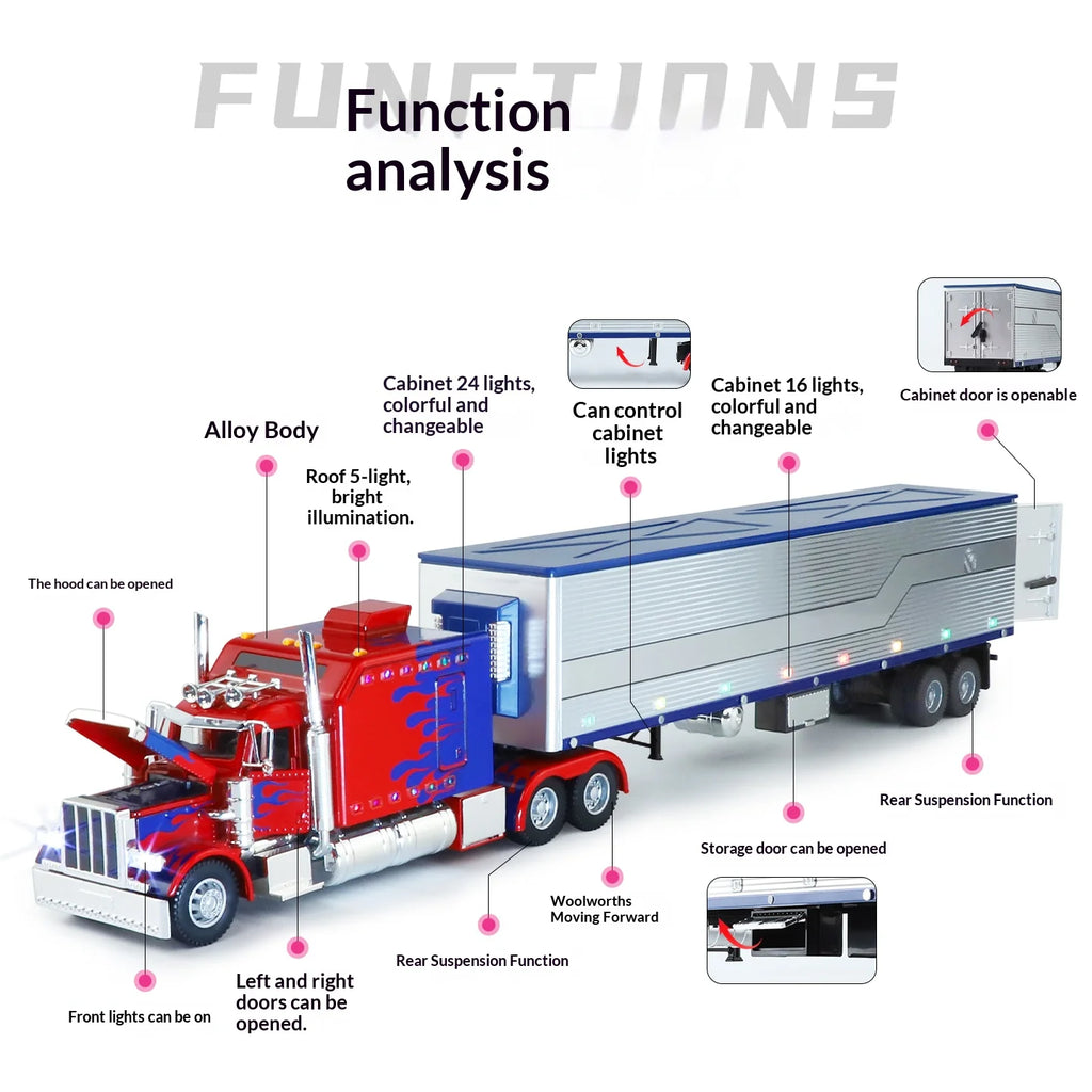 1:24 389 Platform Trailer Container Transport Tow Truck Toy Car For Diecast Vehicle Model Collection Gift Boy
