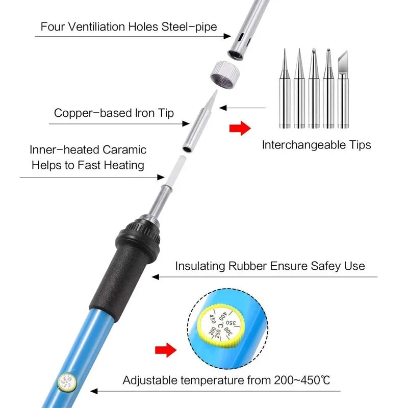 Adjustable Temperature Electric Soldering Iron 110V/220V 60W Solder Iron Tin Professional Tin Welder Electric Tin Welder Heat Pe
