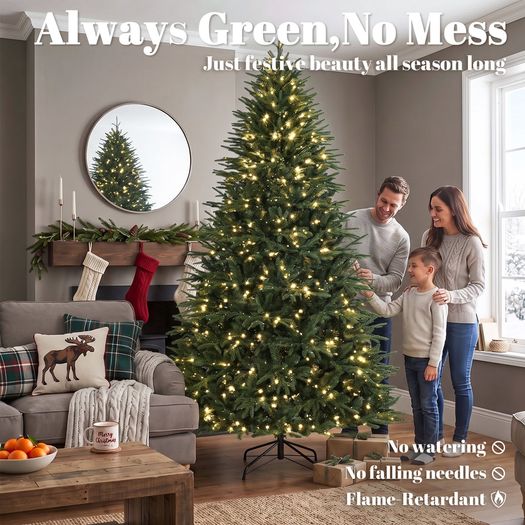 HOMCOM 7.5ft Pre-lit Classic Artificial Christmas Tree LED Lights, Green