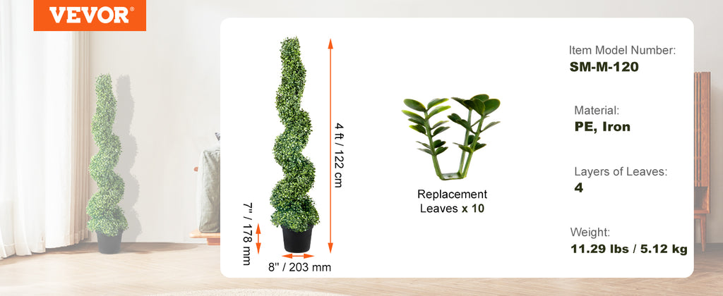 SucceBuy 1/2pcs Artificial Boxwood Tower Topiary Spiral Artificial Plant 24/36/48in high Decorative Plants Green Plastic PE Tree