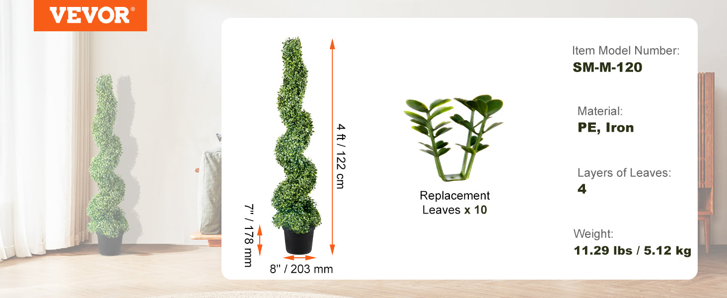 SucceBuy 1/2pcs Artificial Boxwood Tower Topiary Spiral Artificial Plant 24/36/48in high Decorative Plants Green Plastic PE Tree