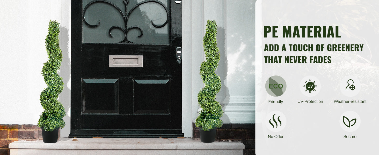 SucceBuy 1/2pcs Artificial Boxwood Tower Topiary Spiral Artificial Plant 24/36/48in high Decorative Plants Green Plastic PE Tree