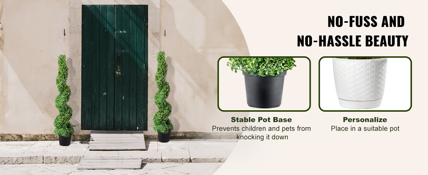 SucceBuy 1/2pcs Artificial Boxwood Tower Topiary Spiral Artificial Plant 24/36/48in high Decorative Plants Green Plastic PE Tree