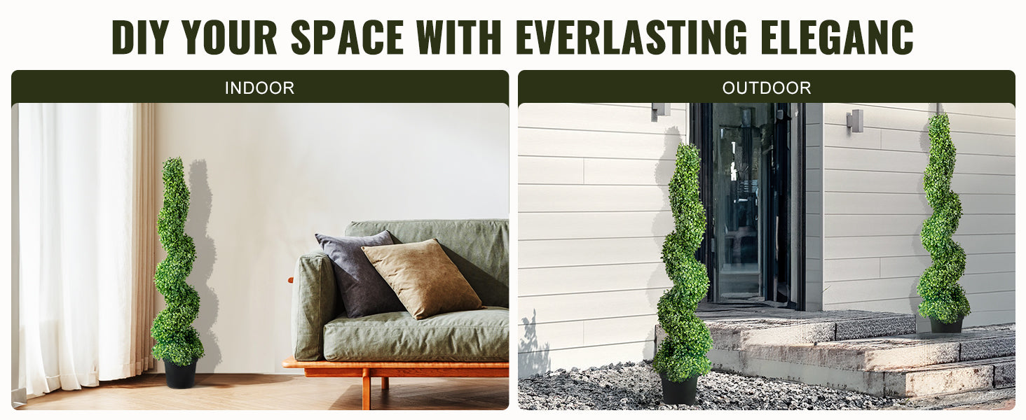 SucceBuy 1/2pcs Artificial Boxwood Tower Topiary Spiral Artificial Plant 24/36/48in high Decorative Plants Green Plastic PE Tree