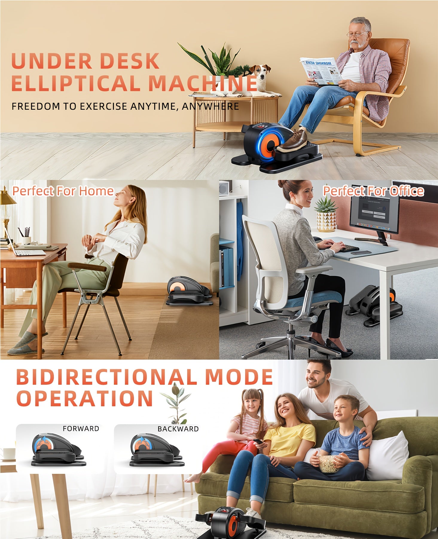 Compact Under Desk Elliptical Machine for Seniors, Quiet & Portable Electric Seated Pedal Exerciser with Remote Control, 12 Adjustable Speeds, Space-Saving Design - Perfect for Low-Impact Workouts at Home or Office, Elliptica