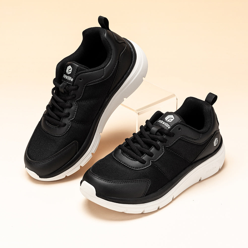 Men'S Wide Width Walking Shoes - Lightweight Cushioned Sneakers with Arch Support, Breathable Mesh Upper & EVA Sole, All-Season Comfort for Swollen Feet, Running, Gym, Daily Wear - Low-Top Lace-Up Design (Black/White) - Ideal