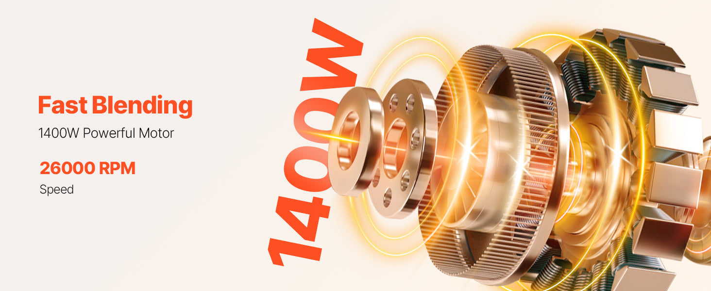 VEVOR Blender for Smoothies 1400W Professional Blender with Powerful Motor Multi-Functional Food Processing Blender for Kitchen