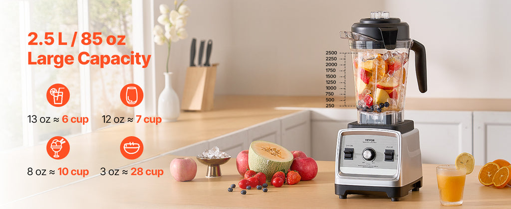 VEVOR Blender for Smoothies 1400W Professional Blender with Powerful Motor Multi-Functional Food Processing Blender for Kitchen
