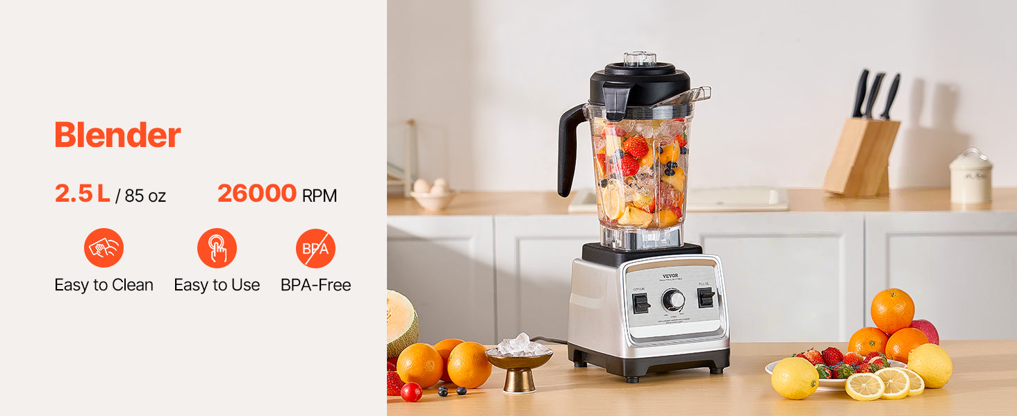VEVOR Blender for Smoothies 1400W Professional Blender with Powerful Motor Multi-Functional Food Processing Blender for Kitchen