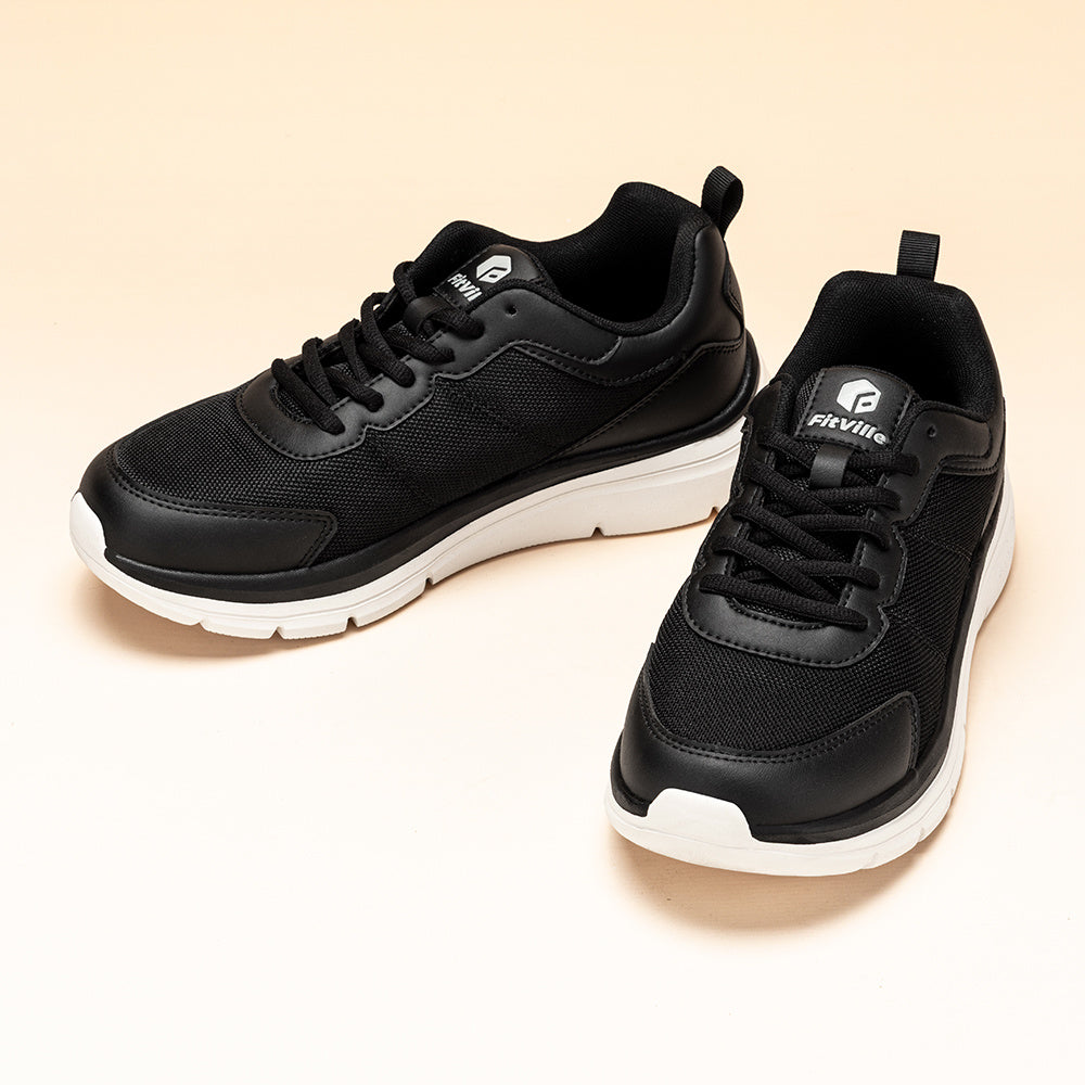 Men'S Wide Width Walking Shoes - Lightweight Cushioned Sneakers with Arch Support, Breathable Mesh Upper & EVA Sole, All-Season Comfort for Swollen Feet, Running, Gym, Daily Wear - Low-Top Lace-Up Design (Black/White) - Ideal