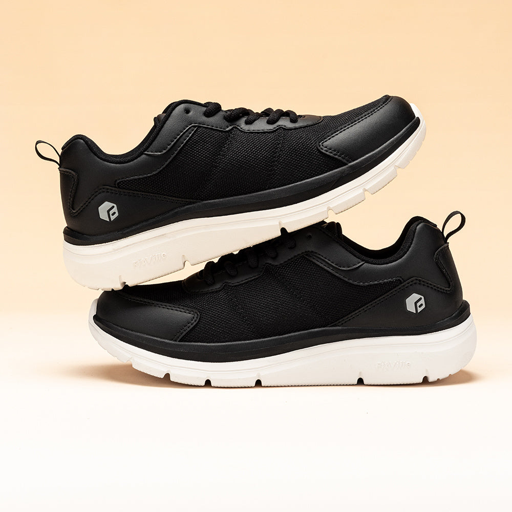 Men'S Wide Width Walking Shoes - Lightweight Cushioned Sneakers with Arch Support, Breathable Mesh Upper & EVA Sole, All-Season Comfort for Swollen Feet, Running, Gym, Daily Wear - Low-Top Lace-Up Design (Black/White) - Ideal