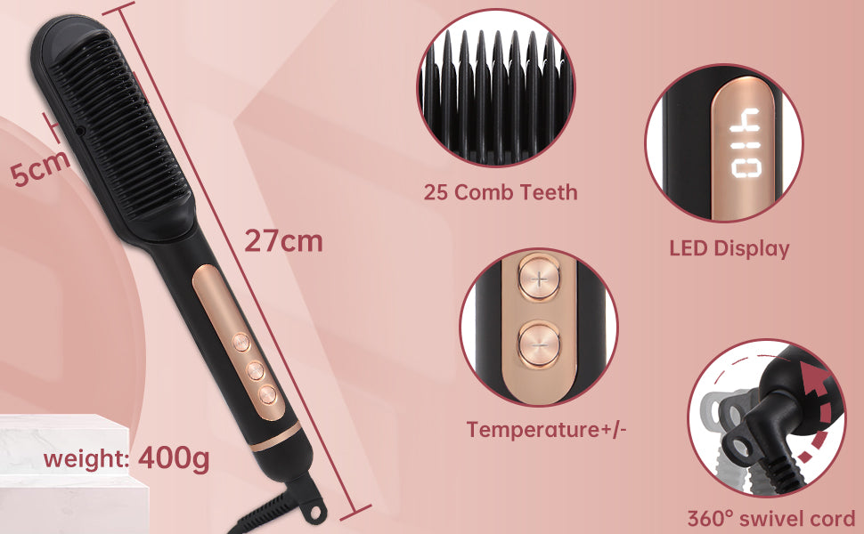 AP02 Negative Ionic Hair Straightener Brush, Fast Heating, Anti-Scald & Auto-Shut Off Hair Brush Straightener for Women