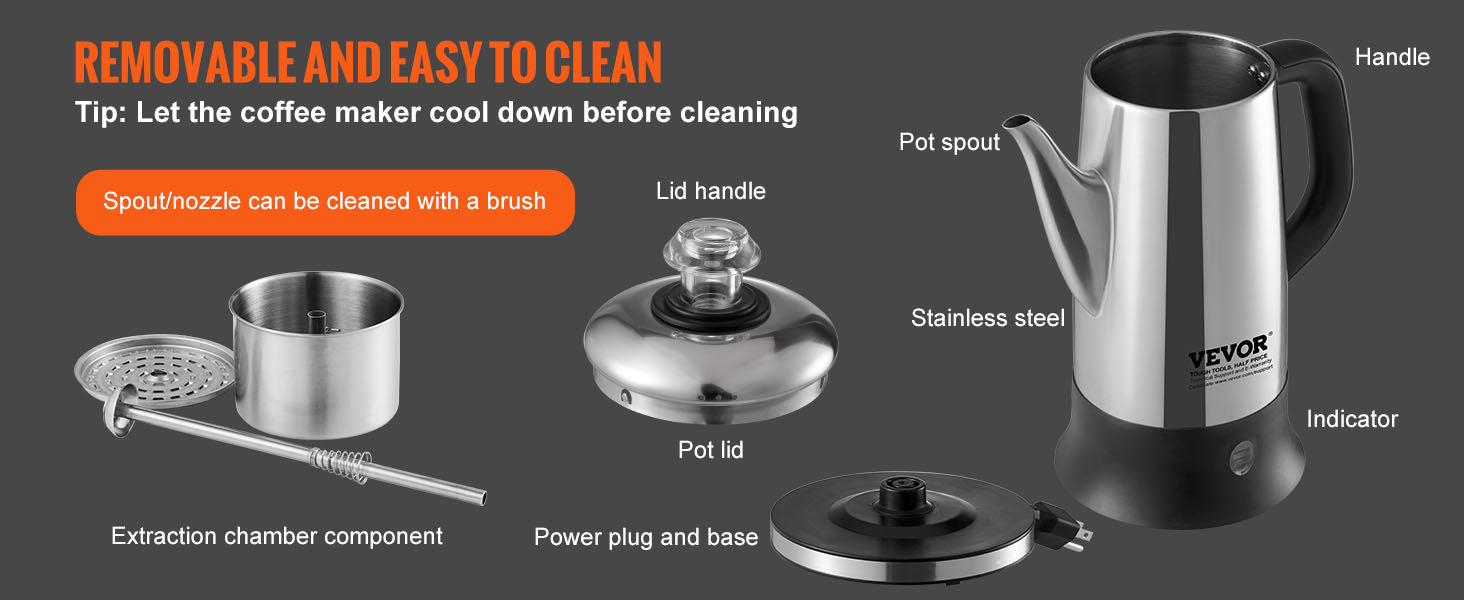 SucceBuy 12-Cup Electric Percolator Coffee Pot 304 Stainless Steel Coffee Percolator with Keep Warm Function