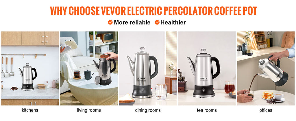 SucceBuy 12-Cup Electric Percolator Coffee Pot 304 Stainless Steel Coffee Percolator with Keep Warm Function