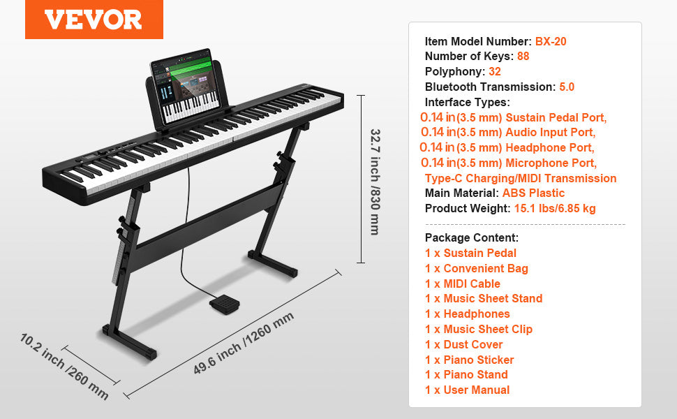 VEVOR 88 Key Folding Keyboard Piano Bluetooth & MIDI Portable Electronic Digital Foldable Piano Rechargeable for Beginners Use