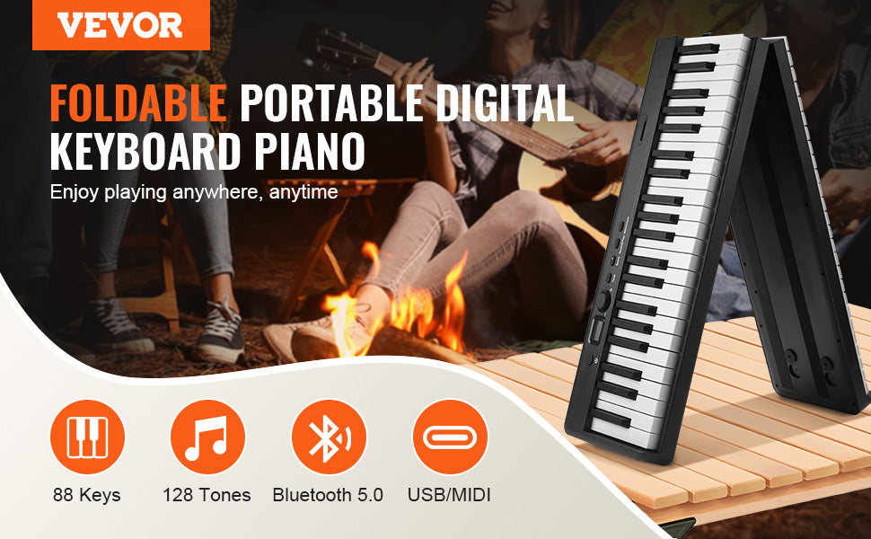VEVOR 88 Key Folding Keyboard Piano Bluetooth & MIDI Portable Electronic Digital Foldable Piano Rechargeable for Beginners Use