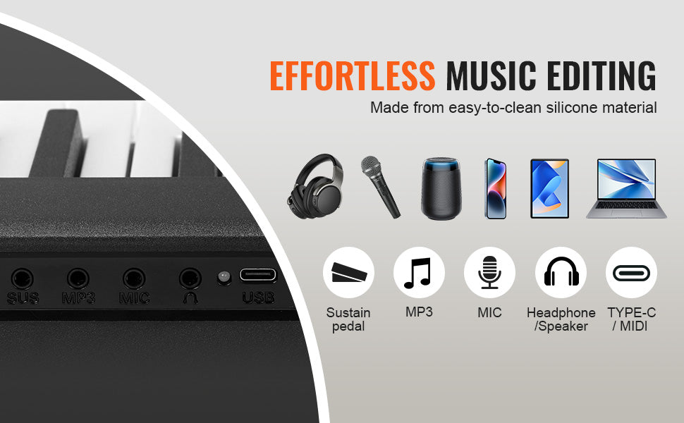 VEVOR 88 Key Folding Keyboard Piano Bluetooth & MIDI Portable Electronic Digital Foldable Piano Rechargeable for Beginners Use